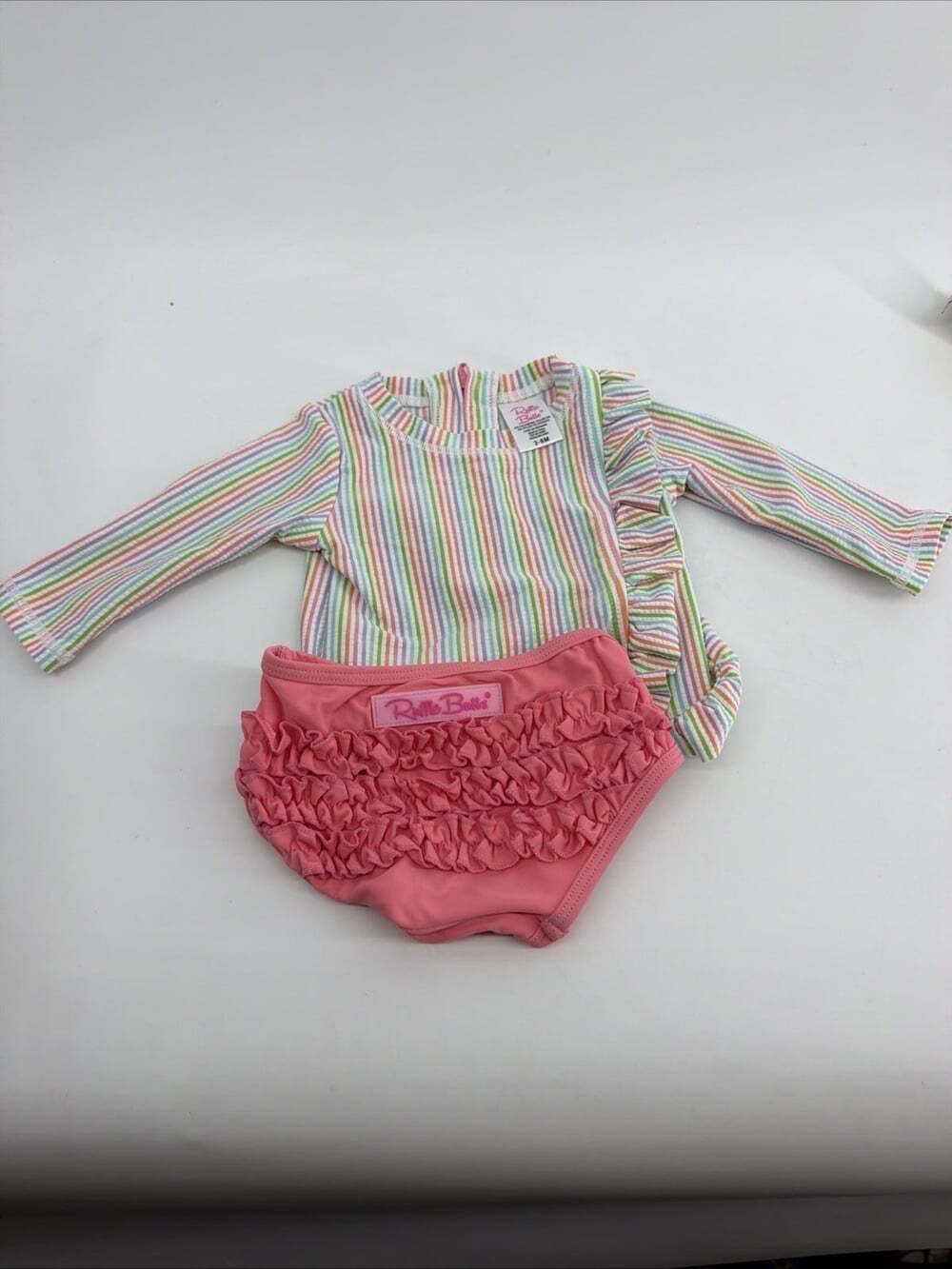 Ruffle Butts Striped Ruffle 2-Piece Swim Set Shirt & Bikini 3-6M Pink